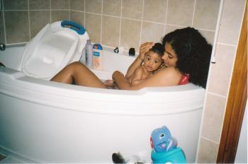 baby and mummy in bath